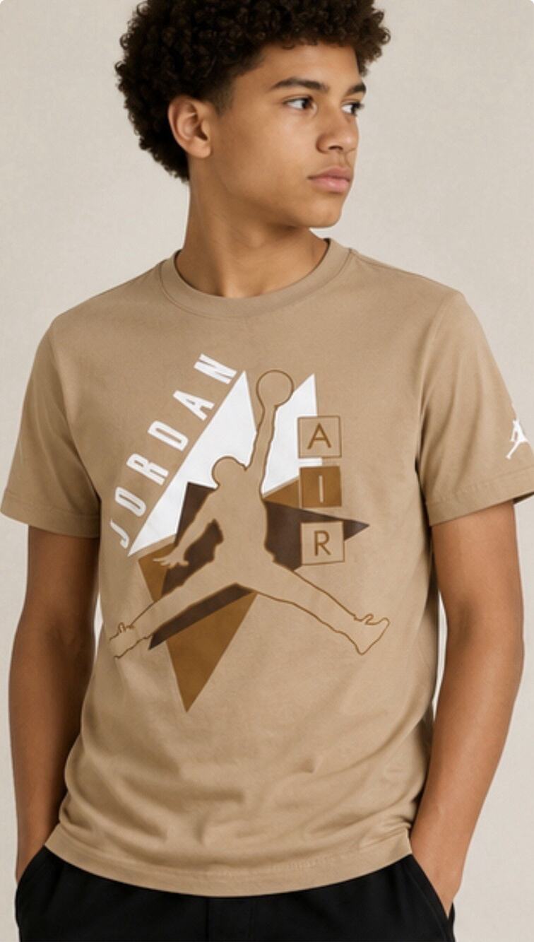 Jordan Air Boys L 12-13 Tan Jumpman Graphic T Shirt Short Sleeve Youth